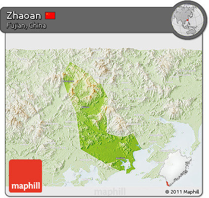 Physical 3D Map of Zhaoan, lighten