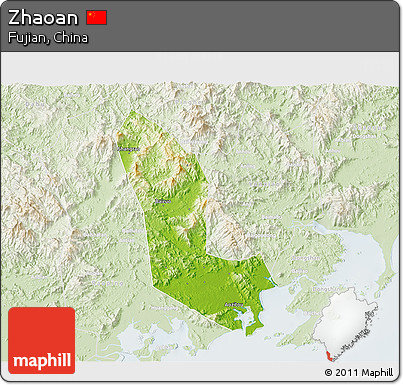 Physical 3D Map of Zhaoan, lighten