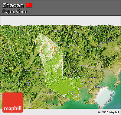 Physical 3D Map of Zhaoan, satellite outside