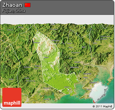 Physical 3D Map of Zhaoan, satellite outside