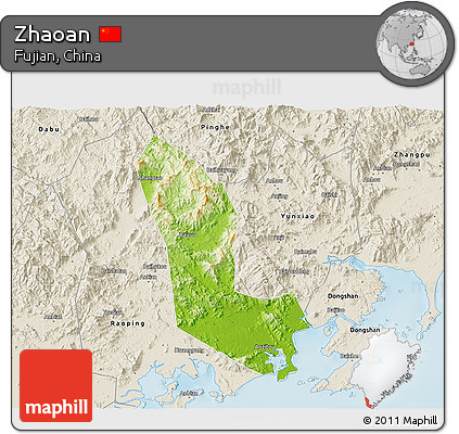 Physical 3D Map of Zhaoan, shaded relief outside
