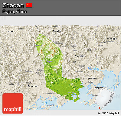 Physical 3D Map of Zhaoan, shaded relief outside