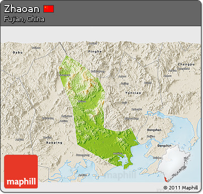 Physical 3D Map of Zhaoan, shaded relief outside