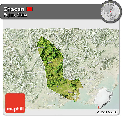 Satellite 3D Map of Zhaoan, lighten