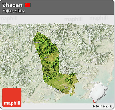 Satellite 3D Map of Zhaoan, lighten