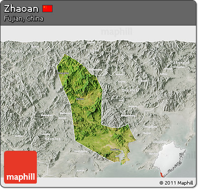 Satellite 3D Map of Zhaoan, lighten, semi-desaturated