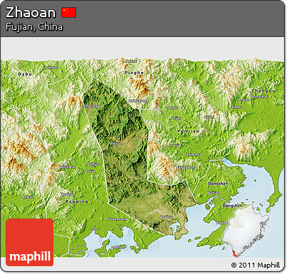 Satellite 3D Map of Zhaoan, physical outside