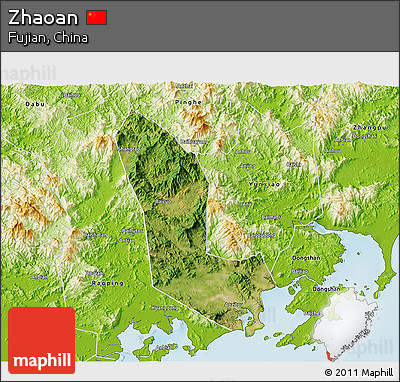 Satellite 3D Map of Zhaoan, physical outside