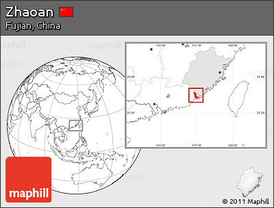 Blank Location Map of Zhaoan, highlighted parent region