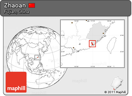 Blank Location Map of Zhaoan, highlighted parent region