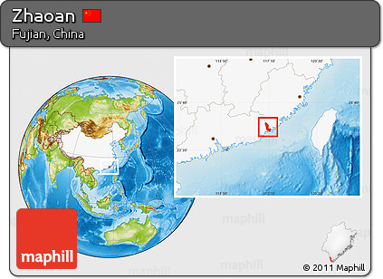 Physical Location Map of Zhaoan, highlighted country