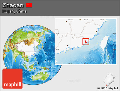 Physical Location Map of Zhaoan, highlighted country