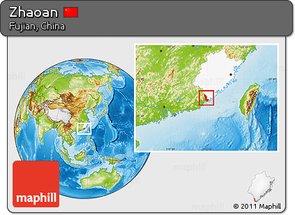 Physical Location Map of Zhaoan, highlighted parent region