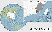 Savanna Style Location Map of Zhaoan, highlighted country, highlighted parent region, hill shading