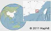 Savanna Style Location Map of Zhaoan, highlighted country, hill shading