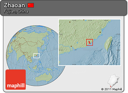 Savanna Style Location Map of Zhaoan, hill shading