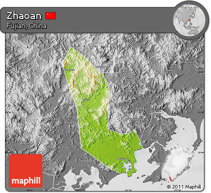 Physical Map of Zhaoan, desaturated