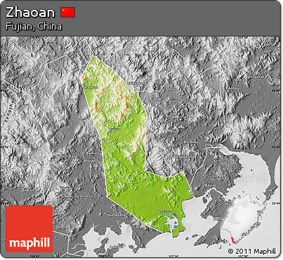 Physical Map of Zhaoan, desaturated