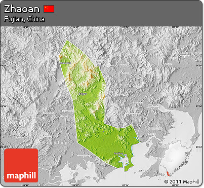 Physical Map of Zhaoan, lighten, desaturated