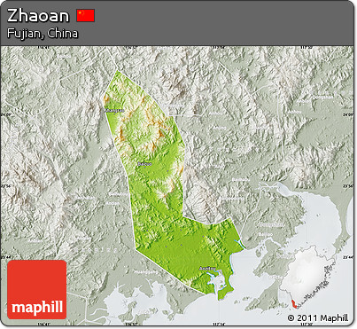 Physical Map of Zhaoan, lighten, semi-desaturated