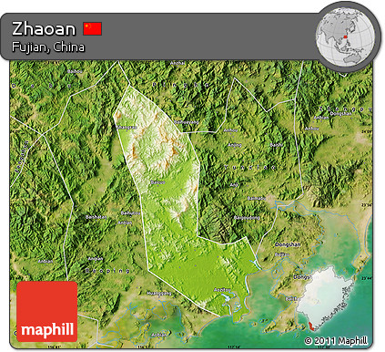 Physical Map of Zhaoan, satellite outside