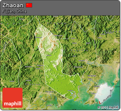 Physical Map of Zhaoan, satellite outside