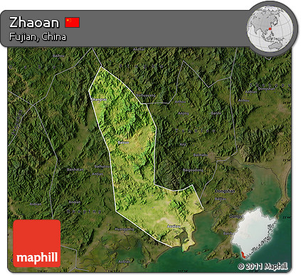 Satellite Map of Zhaoan, darken