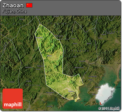 Satellite Map of Zhaoan, darken