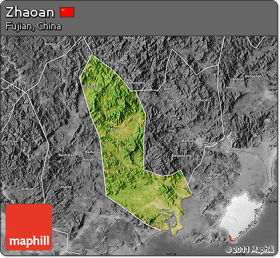 Satellite Map of Zhaoan, desaturated