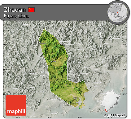 Satellite Map of Zhaoan, lighten, semi-desaturated