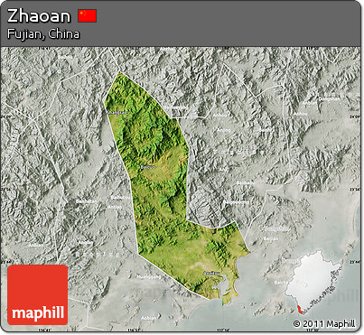Satellite Map of Zhaoan, lighten, semi-desaturated