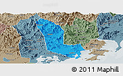 Political Panoramic Map of Zhaoan, semi-desaturated