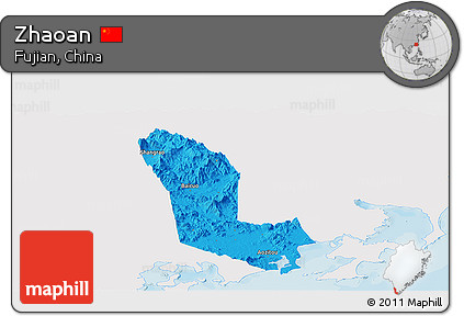Political Panoramic Map of Zhaoan, single color outside