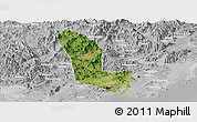 Satellite Panoramic Map of Zhaoan, lighten, desaturated
