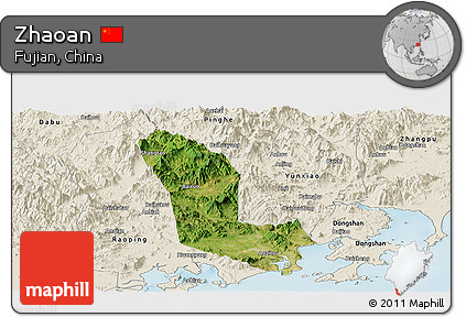 Satellite Panoramic Map of Zhaoan, shaded relief outside