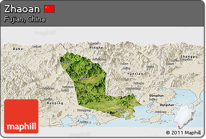 Satellite Panoramic Map of Zhaoan, shaded relief outside