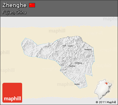 Classic Style 3D Map of Zhenghe, single color outside