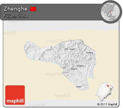 Classic Style 3D Map of Zhenghe, single color outside