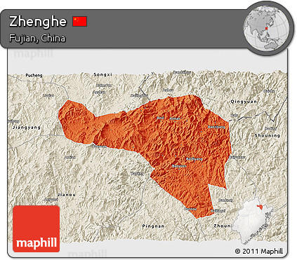 Political 3D Map of Zhenghe, shaded relief outside
