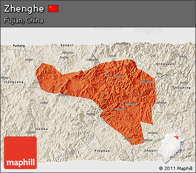 Political 3D Map of Zhenghe, shaded relief outside