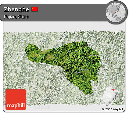 Satellite 3D Map of Zhenghe, lighten