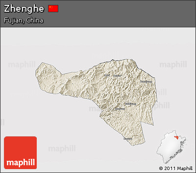 Shaded Relief 3D Map of Zhenghe, cropped outside