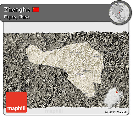 Shaded Relief 3D Map of Zhenghe, darken