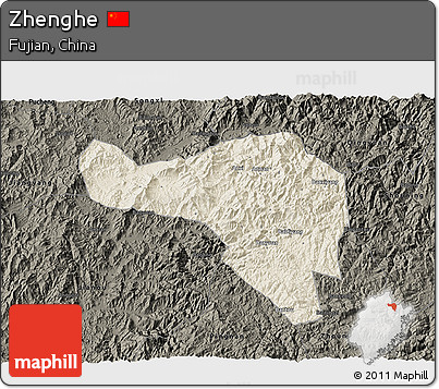 Shaded Relief 3D Map of Zhenghe, darken