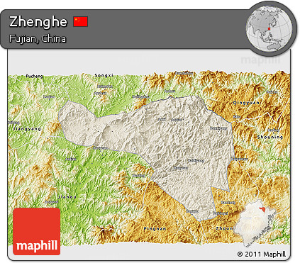 Shaded Relief 3D Map of Zhenghe, physical outside