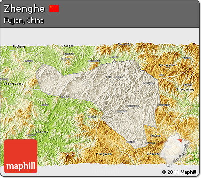 Shaded Relief 3D Map of Zhenghe, physical outside