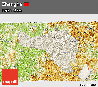 Shaded Relief 3D Map of Zhenghe, physical outside