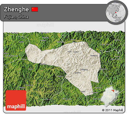 Shaded Relief 3D Map of Zhenghe, satellite outside