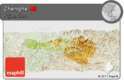 Physical Panoramic Map of Zhenghe, lighten