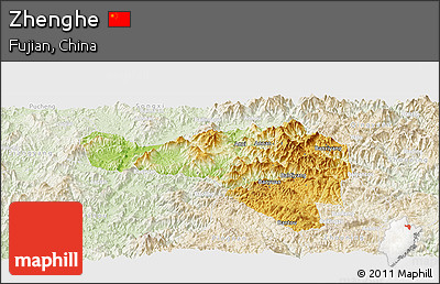 Physical Panoramic Map of Zhenghe, lighten